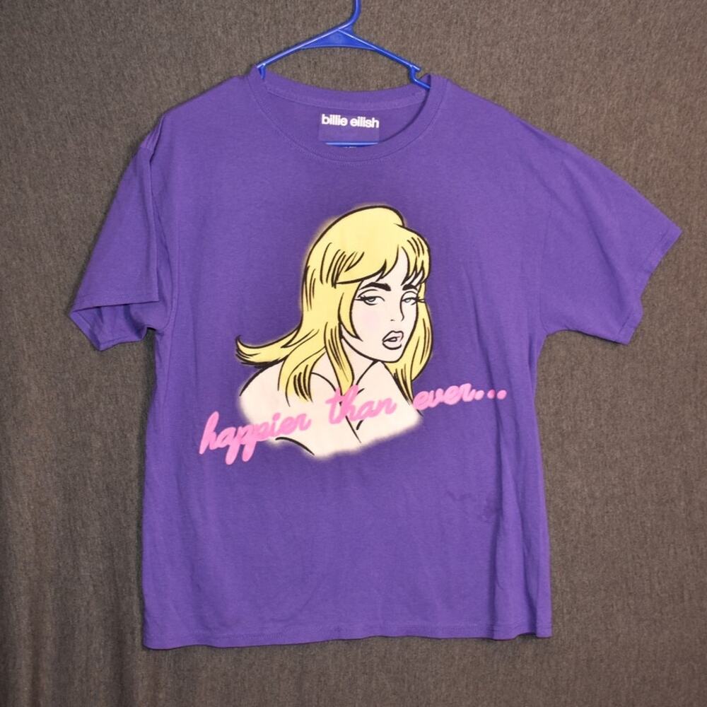 Billie Eilish Women's Medium 2021 "Happier Than Ever" Graphic Shirt Purple